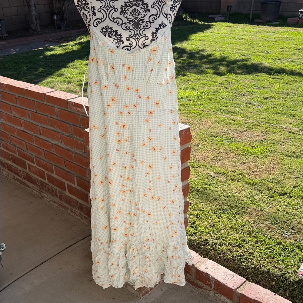 Blue Rain Cream and Orange Floral Maxi Dress